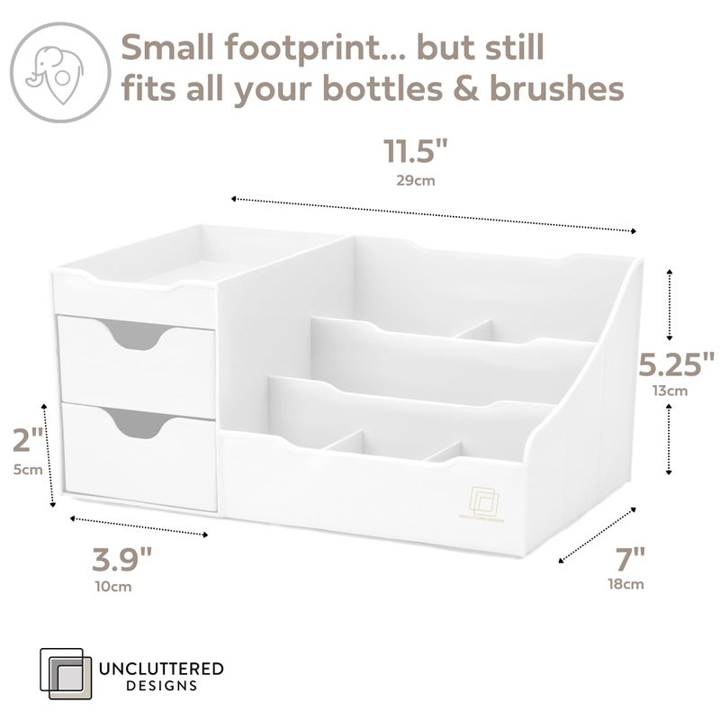Uncluttered Designs منظم مكياج كبير من Uncluttered Designs للزينة - مكتب على سطح الطاولة مع أدراج لمستحضرات التجميل والشعر والعطور والأظافر والعناية بالبشرة - مثالي لتخزين الحمام وغرفة النوم (أبيض) - Image 3